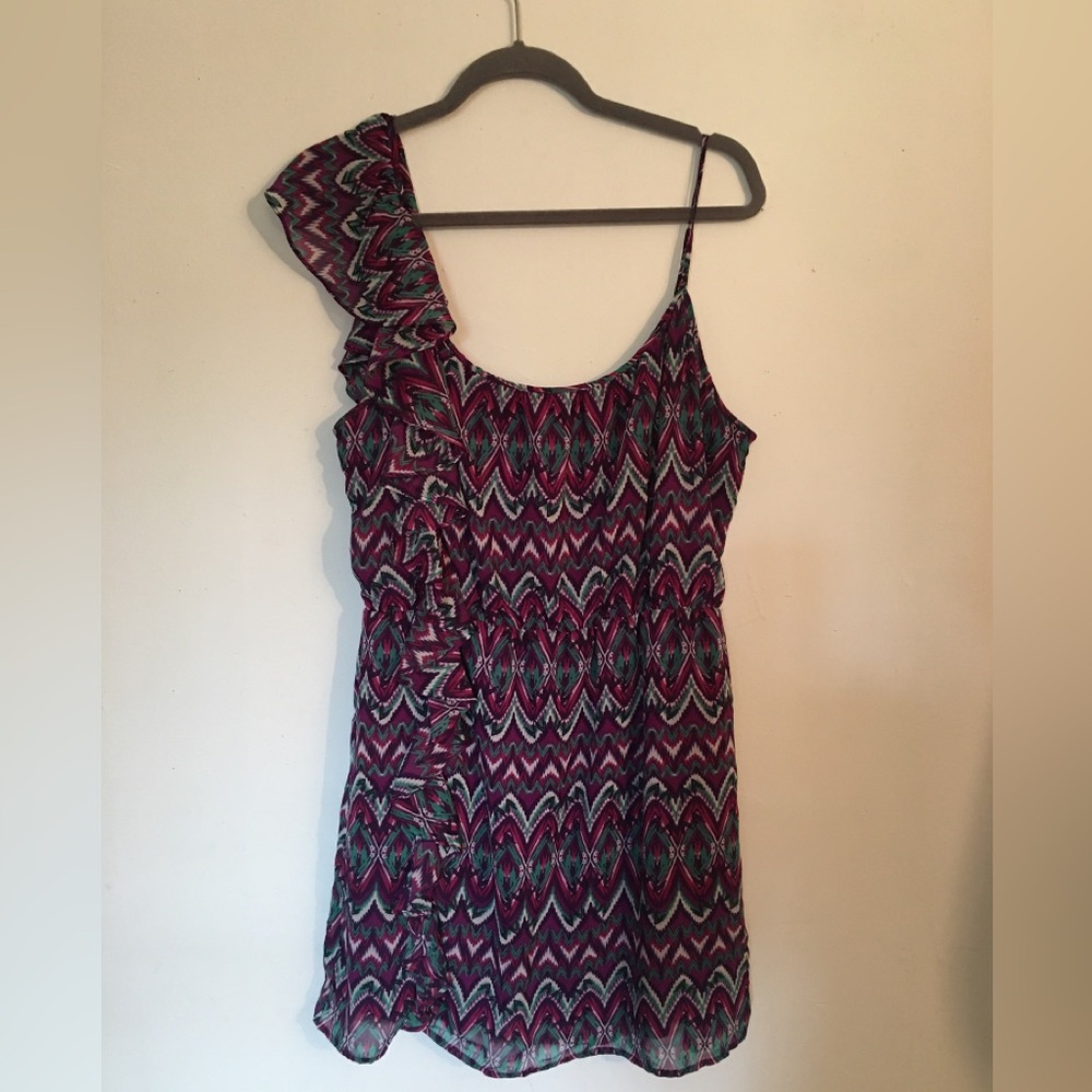 Modern Love Ruffle Shoulder Spaghetti StrapMini Dress: Size L